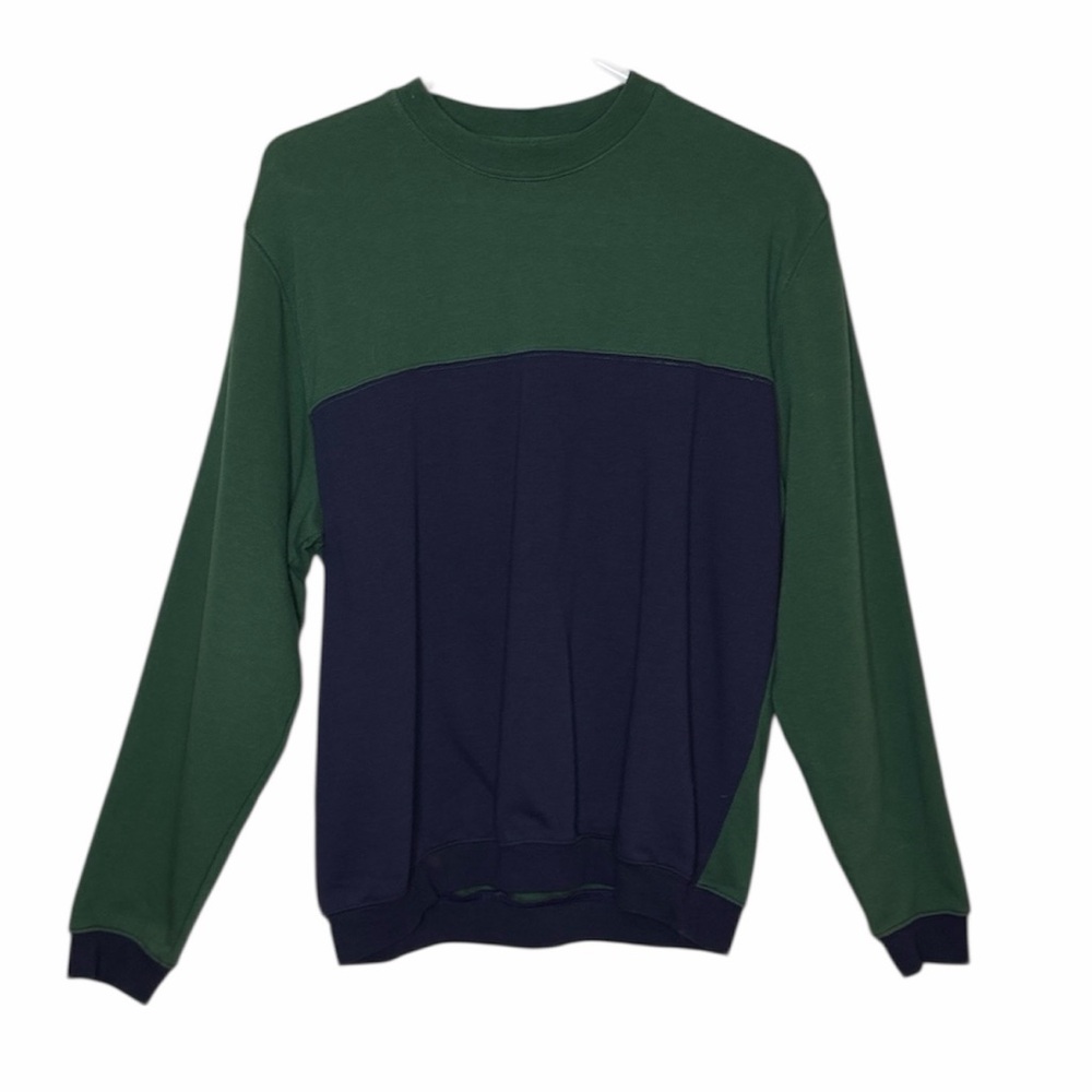 JOHN BLAIR MENS GREEN BLUE COLOR BLOCK LONG SLEEVE CREWNECK SWEATSHIRT MEDIUM